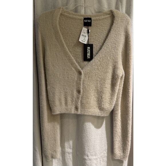 KATIEJ NYC Women's Mohair Blend L/S Cardigan Cream Junior-S NWT @ $90 - Picture 1 of 3